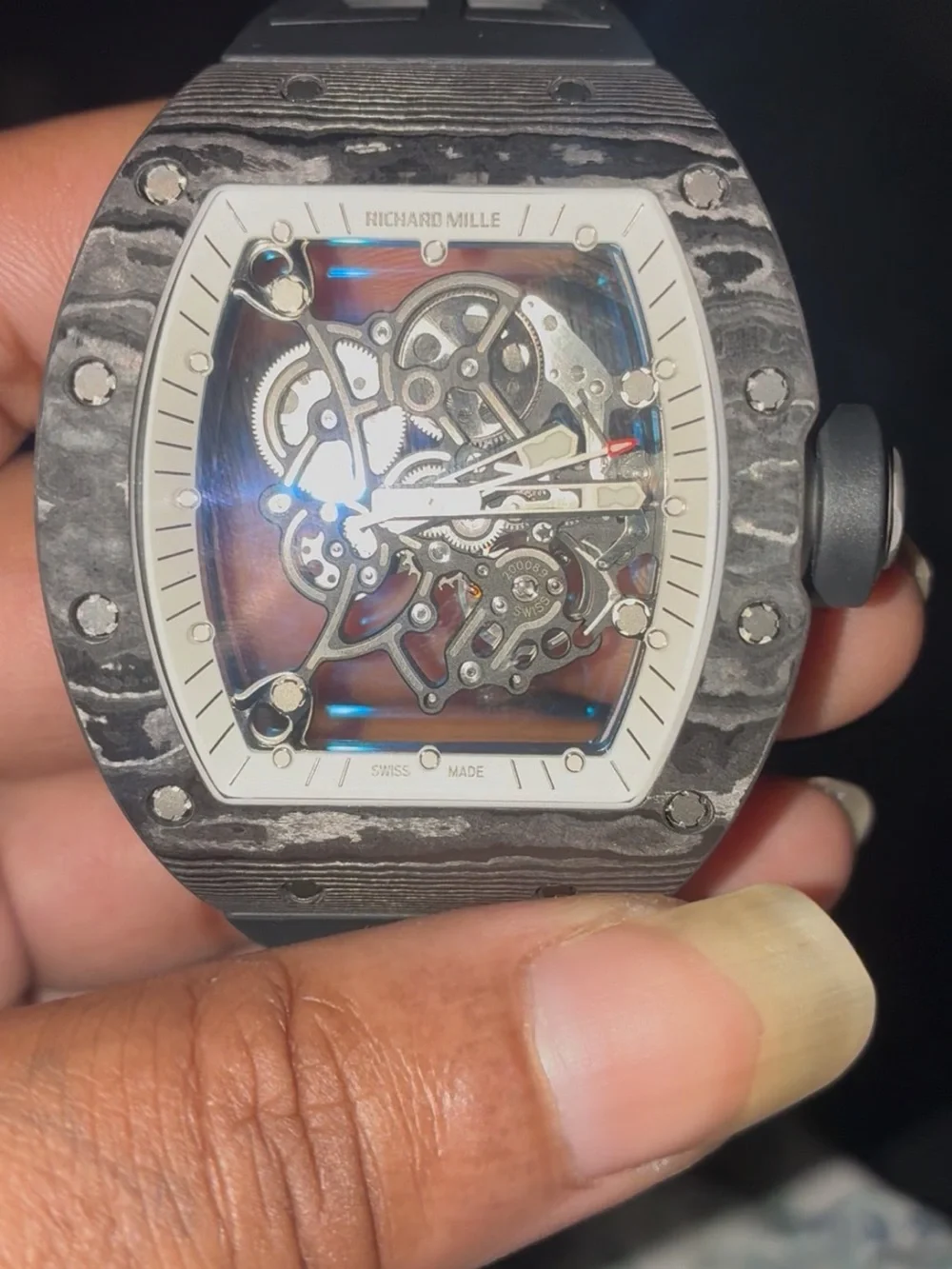 Skeleton Dial Carbon Tonneau Watch - Black/Gray